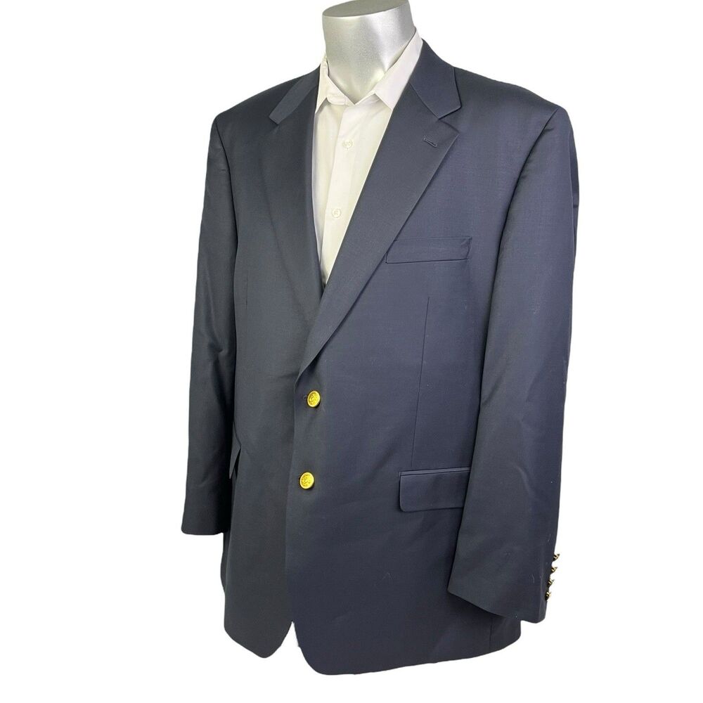 Lauren Ralph Lauren Blazer 48 R Navy Wool Blue Gold Button Sport Coat Designer